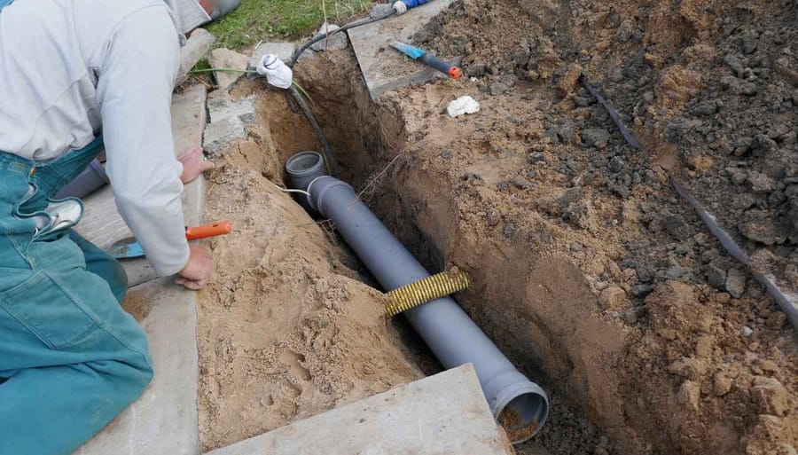 Laying and installation of a PVC sewer pipe